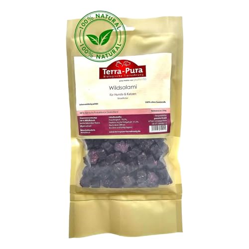 Terra-PURA Hunde & Katzenfutter Wildsalami in Scheiben 250g – Premium Hundefutter aus reinem Wildfleisch, leicht gesalzen & schonend luftgetrocknet, Hundeleckerli – Trockenfutter für Hunde & Katzen von TERRA-PURA Tiernahrung