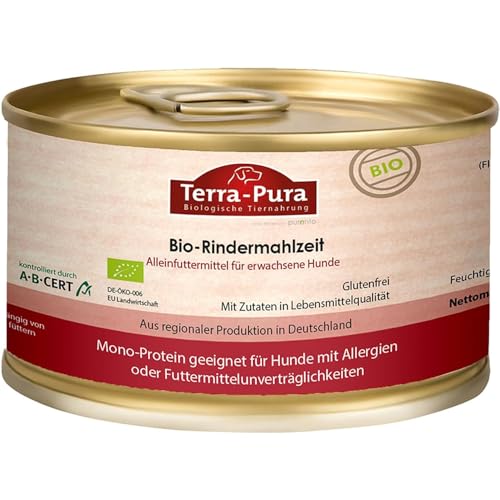 Terra-PURA Hundefutter Bio-Rindermahlzeit 200g – Premium Nassfutter für empfindliche Hunde, mit Rindfleisch & Karotten, glutenfrei & für Allergiker - Tiernahrung für Hunde von TERRA-PURA Tiernahrung