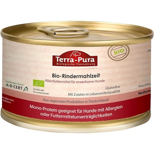 TERRA-PURA Hundefutter Bio-Rindermahlzeit 200g – Premium Nassfutter für empfindliche Hunde, mit Rindfleisch & Karotten, glutenfrei & für Allergiker - Tiernahrung für Hunde von TERRA-PURA Tiernahrung