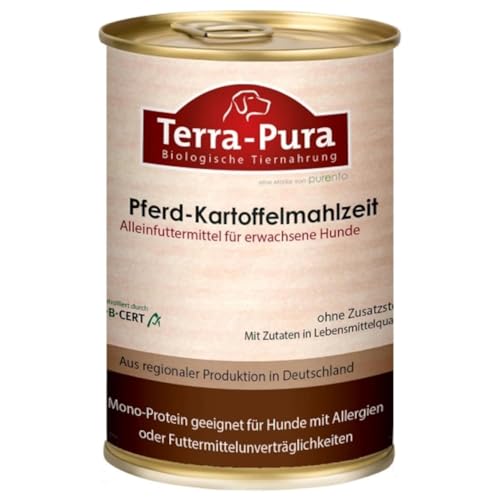 Terra-PURA Hundefutter Pferd-Kartoffelmahlzeit 400g – Premium Nassfutter für empfindliche Hunde, glutenfrei - 55% Pferdefleisch, ohne Getreide, für Allergiker geeignet - Tiernahrung für Hunde von TERRA-PURA Tiernahrung