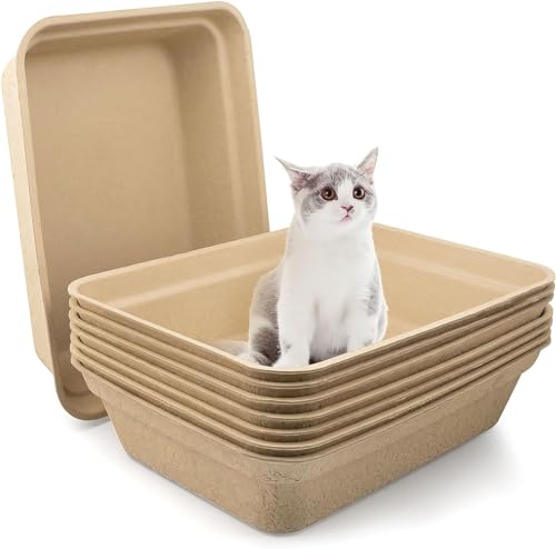 8 Pack Einweg-Katzentoiletten für Katzen, 42,5 x 32,5 x 10,5 cm Papier-Katzentoilette, tragbare 2-in-1-Kätzchentoilette, Reise-Toilette, Katzentoilette für Katze, Hamster, Meerschweinchen, Mäuse, von TESIN