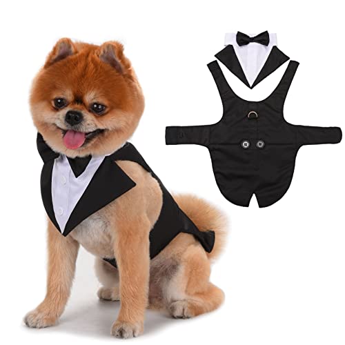 Haustier Hund Hochzeit Party Anzug, Hund Smoking und Bandana Set, Hund Formal Smoking, Hochzeit Fliege Shirt für kleine, mittelgroße und große Hunde (Medium, Schwarz) von TESSVEYA