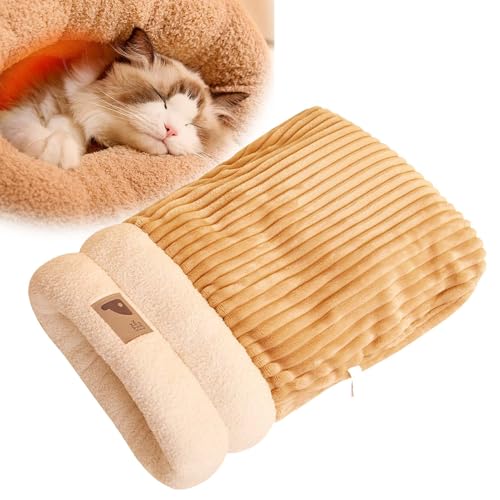 TETSMG Katzenschlafsack, Katzenbett Waschbare, Warmer Hundebett für Kleine Hunde, Cat Sleeping Bag Winter, Halbgeschlossenes Haustierschlafbett, Katzenbett Flauschig Katzenhöhle (A, 44x37 cm) von TETSMG