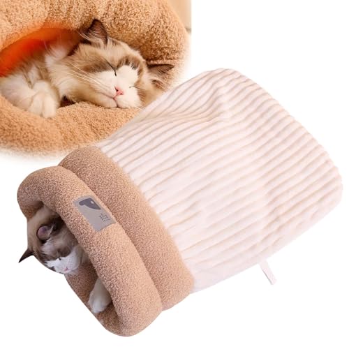 TETSMG Katzenschlafsack, Katzenbett Waschbare, Warmer Hundebett für Kleine Hunde, Cat Sleeping Bag Winter, Halbgeschlossenes Haustierschlafbett, Katzenbett Flauschig Katzenhöhle (B, 44x37 cm) von TETSMG