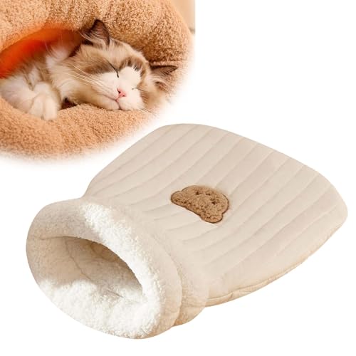 TETSMG Katzenschlafsack, Katzenbett Waschbare, Warmer Hundebett für Kleine Hunde, Cat Sleeping Bag Winter, Halbgeschlossenes Haustierschlafbett, Katzenbett Flauschig Katzenhöhle (D, 44x37 cm) von TETSMG