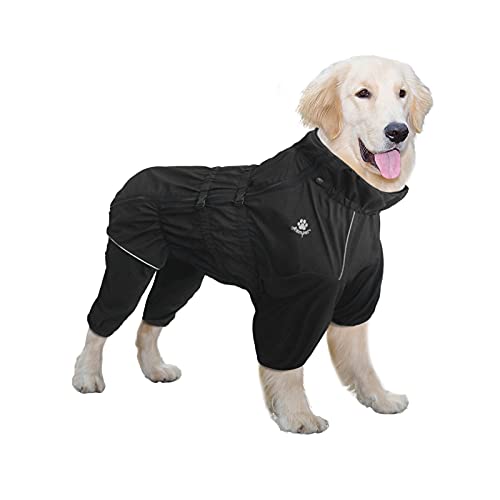 TFENG Outdoor Hunderegenmantel wasserdichte Hunde Regenjacke mit Reflektierende Streifen Sicherheitsstreifen Regenmantel für große mittlere kleine Hund, Schwarz 14" von TFENG