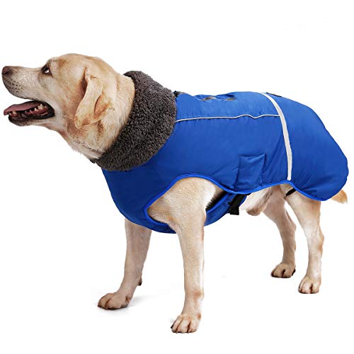 TFENG Reflektierend Hundejacke, Wasserdicht Hundemantel Warm gepolstert Puffer Weste Welpen Regenmantel mit Fleece für Hunde （Blau, Größe L von TFENG