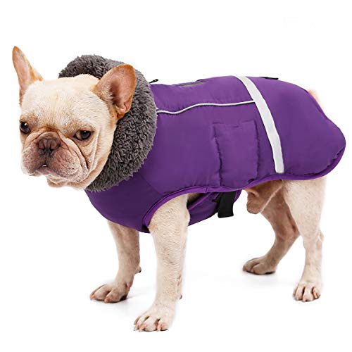 TFENG Reflektierend Hundejacke, Wasserdicht Hundemantel Warm gepolstert Puffer Weste Welpen Regenmantel mit Fleece für Hunde （Lila, Größe 2XL von TFENG