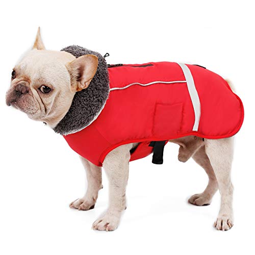 TFENG Reflektierend Hundejacke, Wasserdicht Hundemantel Warm gepolstert Puffer Weste Welpen Regenmantel mit Fleece für Hunde （Rot, Größe S von TFENG