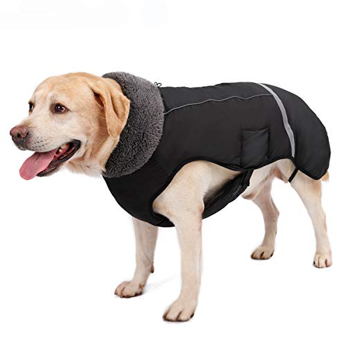 TFENG Reflektierend Hundejacke, Wasserdicht Hundemantel Warm gepolstert Puffer Weste Welpen Regenmantel mit Fleece für Hunde （Schwarz, Größe XL von TFENG