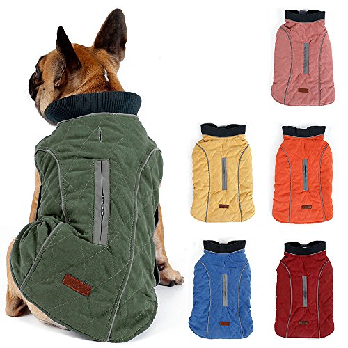 TFENG Reflektierend Hundejacke Brust 32-38cm, Rückenlänge 23cm Hundemantel Warm gepolstert Puffer Weste Welpen Regenmantel mit Fleece (Grün, XS) von TFENG