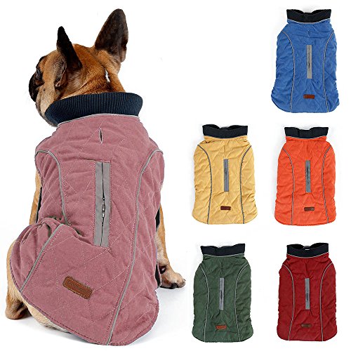 TFENG Reflektierend Hundejacke Brust 32-38cm, Rückenlänge 23cm Hundemantel Warm gepolstert Puffer Weste Welpen Regenmantel mit Fleece (Rosa, XS) von TFENG