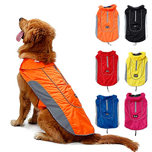 TFENG Reflektierend Hundejacke Brust 34-42cm, Rückenlänge 27cm Wasserdicht Hundemantel Warm gepolstert Puffer Weste Welpen Regenmantel mit Fleece (Größe XS, Orange) von TFENG