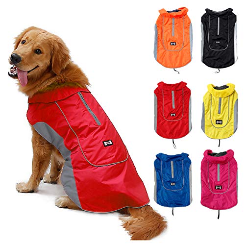 TFENG Reflektierend Hundejacke Brust 34-42cm, Rückenlänge 27cm Wasserdicht Hundemantel Warm gepolstert Puffer Weste Welpen Regenmantel mit Fleece (Größe XS, Rot) von TFENG