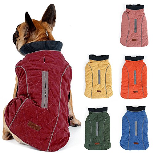 TFENG Reflektierend Hundejacke Brust 40-50cm, Rückenlänge 30cm Hundemantel Warm gepolstert Puffer Weste Welpen Regenmantel mit Fleece (Rot, S) von TFENG