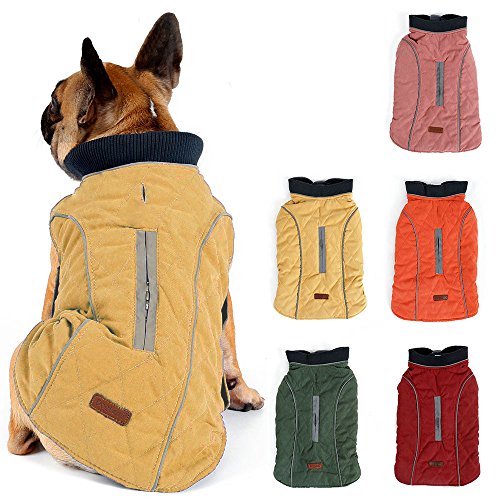 TFENG Reflektierend Hundejacke Brust 48-56cm, Rückenlänge 34cm Hundemantel Warm gepolstert Puffer Weste Welpen Regenmantel mit Fleece (Gelb, M) von TFENG