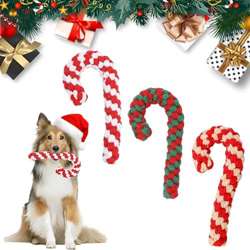 3 Stück Hundespielzeug Zuckerstange, Weihnachten Geschenk Hundespielzeug, Hunde Kauspielzeug, Weihnachts Zuckerstange Seil, Hundespielzeug Seil Baumwolle,Interaktives Hunde Spielseil für Zahnreinigung von TFSZE