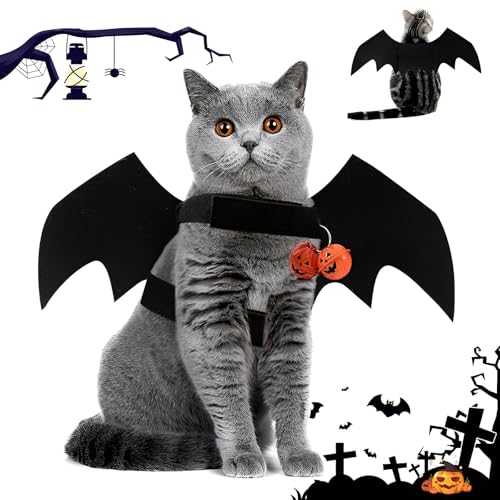 TFSZE Haustier Fledermausflügel, Hund Haustier Halloween Kostüm Mit 2PCS Pumpkin Bell,Einstellbar Ca. 6 Cm Halloween Katzenkostüm, Niedlich Halloween Kostüm, Für Schwarze Halloween Nacht Party-Größe M von TFSZE