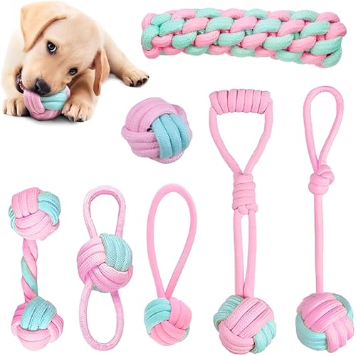 TFSZE Hundespielzeug, 7 PCS Hundespielzeug Seil für Hunde, Hunde Kauspielzeug Zahntraining, Interaktives Pet Rope Spielzeug für Kleine Mittlere und große Hunde für Zahnreinigung, Rosa von TFSZE