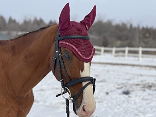 TGW RIDING Pferdeohren Haube / Netz / Hut / Pferd Fliegenhaube / Maske Pferd Fliegenschleier Pferd Fliegenhaube (Pony, Wein) von TGW RIDING