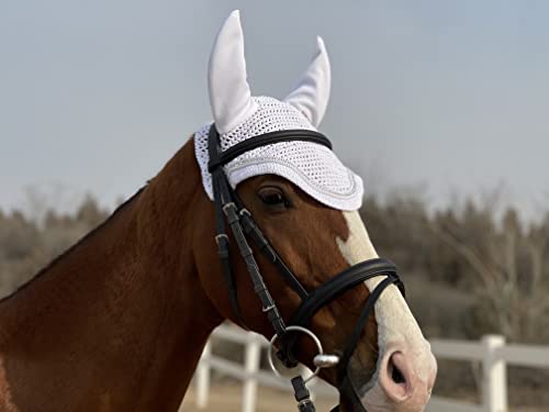 TGW RIDING Pferdeohrhaube/Netz/Hut/Pferde-Fliegenhaube/Maske, Fliegenschleier, Pferd, Fliegenhaube (voll, weiß) von TGW RIDING