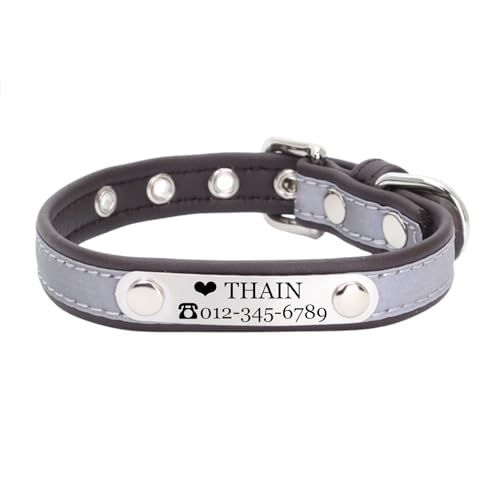 THAIN Custom Hundehalsband – Personalisierte Gravur ID Halsbänder mit Namensschild – reflektierend Hunde Hund Katze Halsband (Schwarz, L) von THAIN