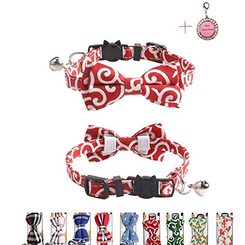 THAIN Katzenhalsband mit Glöckchen und Fliege, Sicherheitsschnalle mit Namensschild, niedlicher Ninja-Fliege, verstellbar, 17,8–27,9 cm, für Kätzchen, Katzen (Ninja Red) von THAIN