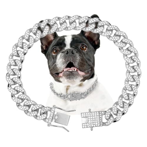 Hundehalsband, Diamant, kubanisches Gliederhalsband, Silber, 55,9 cm von THAMIAO