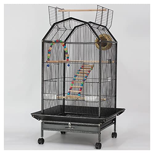 THCSY Vogelkäfig Großer Luxus Papageienkäfig, Tragbarer Zuhause Vogelvoliere, mit Rollständer, Stehstange, Futterautomat, Spielzeugzubehör, für Sittiche und Graupapageien, 45,5x45,5x97 cm von THCSY