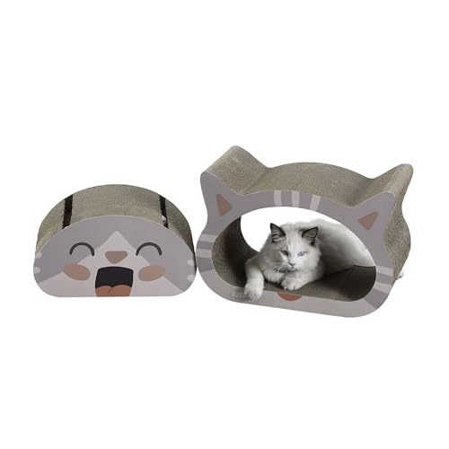 THE LICKER STORE CSR1000A Opal 48,3 cm moderner Karton Happy Cat Head 2-in-1 Katzenhöhle Kratzbaum mit integrierter Glocke Spielzeug und Katzenminze, gedämpftes Rosa/Creme von THE LICKER STORE