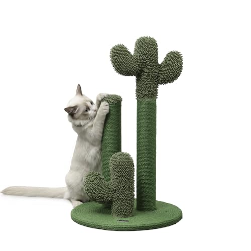 THE LICKER STORE CTR1009A Marfa Katzen-Kratzbaum, modern, Jute, dreifach, Kaktus, mit flauschigem Spielzeug, 64,1 cm, Grün von THE LICKER STORE