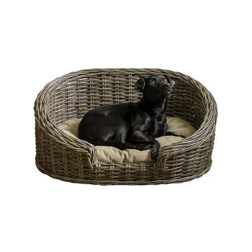 THE LICKER STORE DBD1000A Klassisches handgewebtes Rattan-Hundebett mit maschinenwaschbarem Kissen, 72,4 x 43,8 cm, Kubu-Grau von THE LICKER STORE