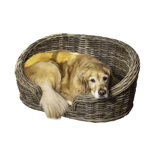 THE LICKER STORE DBD1001A Klassisches handgewebtes Rattan-Hundebett mit maschinenwaschbarem Kissen, 84 x 54 cm, Kubu-Grau von THE LICKER STORE