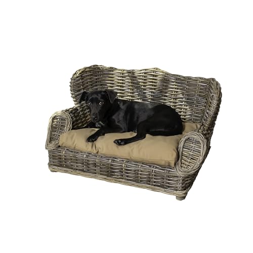 THE LICKER STORE DBD1004A Klassisches Mediterranes, handgewebtes Rattan-Hunde-Tagesbett mit maschinenwaschbarem Kissen, 69,8 x 45,7 cm, Kubu-Grau von THE LICKER STORE