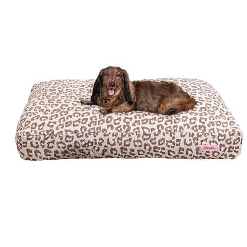 THE LICKER STORE DBD3001E-L Mabel Designer-Haustierbett, modern, ultraweich, wendbar, Plüsch, rechteckig, mit waschbarem Bezug, 104,1 x 64,8 cm, moderner Leopard von THE LICKER STORE