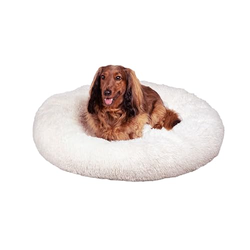 THE LICKER STORE DBD3003A-XS Maisie Haustierbett mit waschbarem Bezug, Kunstfell, rund, flauschig, beruhigend, Donut-Motiv, 48,3 x 48,3 cm, Schnee von THE LICKER STORE