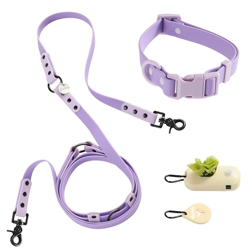 THE LICKER STORE Luna WLK1005H-5SET Verstellbare 6-in-1-Leine und Halsband mit LED-Taschenlampe, Beutelspender und Kotbeutelhalter, Größe M, 2,4 m, Bramble von THE LICKER STORE