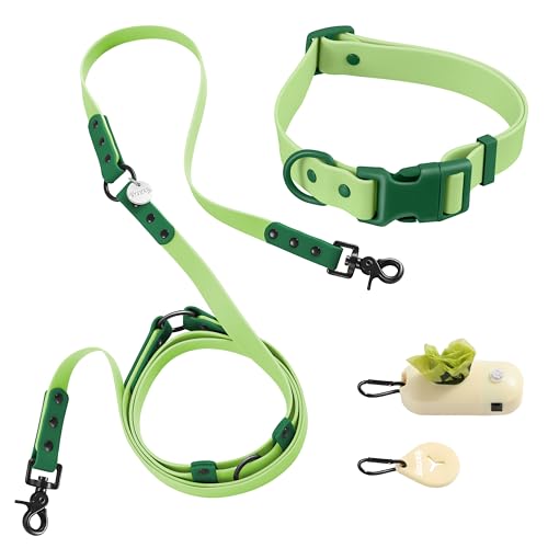 THE LICKER STORE Luna WLK1006B-5SET Luna große, verstellbare 6-in-1-Leine und Halsband mit LED-Taschenlampe, Beutelspender und Kotbeutelhalter, 2,4 m, Mojito von THE LICKER STORE