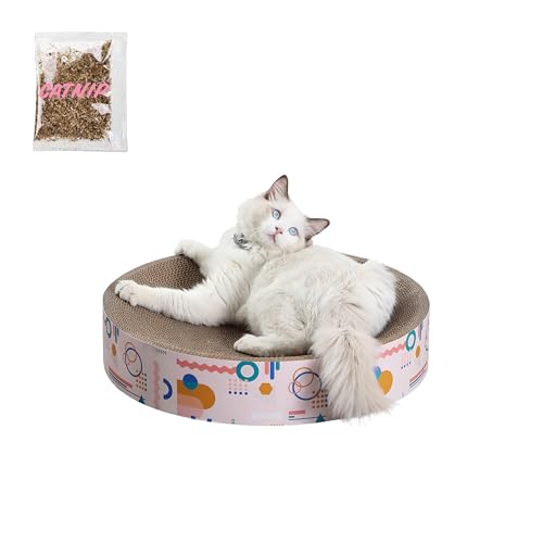 THE LICKER STORE Nelson CSR1010A Katzenkratzer mit Katzenminze, rund, aus Karton, 51,1 cm, Hellrosa/Mehrfarbig von THE LICKER STORE