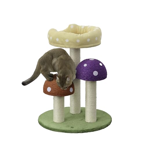 THE LICKER STORE Pixie CTR1001A Kratzbaum, 3-stöckig, Sisal-Pilz, 57,1 cm, mit Kratzstämmen, Sitzstange und baumelndem Glockenspielzeug, mehrfarbig von THE LICKER STORE