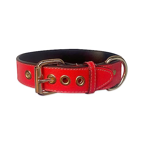 Hundehalsband Leder Hundehalsband Leder Hundehalsband Metall Zubehör Handmade (XL (43'5-53cm), Rot 2) von THE NOTCH