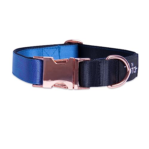 Neu, recyceltes Polyester, Hundehalsband, Halsband aus recyceltem Polyester, Hundehalsband mit Metallzubehör, handgefertigt. (M (30-46 cm), Blau) von THE NOTCH