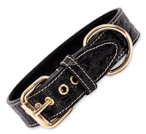 THE NOTCH Hundehalsband Leder Hundehalsband Leder Hundehalsband Metall Zubehör Handmade Brand (S (25'5-31'5cm), Schwarzes Krokodil) von THE NOTCH