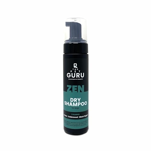 The Pet Guru Duftendes natürliches wasserloses Trocken-Shampoo, 200 ml – ZEN Beruhigender Bernstein-Zedernholz-Duft mit schwarzem Pfeffer – wasserloses Hundeshampoo – Hundepflege von THE PET GURU