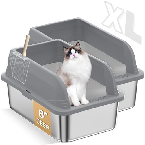 2P Katzentoilette aus Edelstahl, XL Metall Katzentoilette für große Katzen, extra große Katzentoilette mit Deckel, Metall-Katzentoilette mit hohen Wandseiten, Anti-Urinleckage, Einfache Reinigung, von THEYFIRST