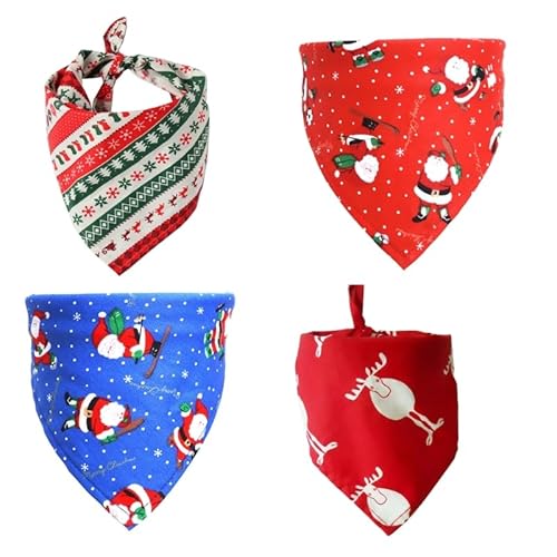 THINCAN 4-teiliges Weihnachts-Hunde-Bandana-Set mit verstellbarem Halstuch für Haustiere, Speicheltuch mit Weihnachtsmuster für die Fotografie von THINCAN