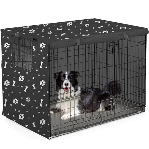 Abdeckung für Hundekäfige, Hundehütte, langlebig, atmungsaktiv, winddicht, Sonnenschutz, für drinnen und draußen, Schwarz, Größe M (106,7 cm L x 71,1 cm B x 76,2 cm H) von THINMUHAND