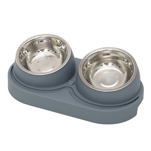 THOYBMO Haustiernapf Katzen Dog Cat Bowls rutschfest, Doppelnapf Aus Edelstahl Futter Wassernapf für Katzen Hunde Welpen,Gray von THOYBMO