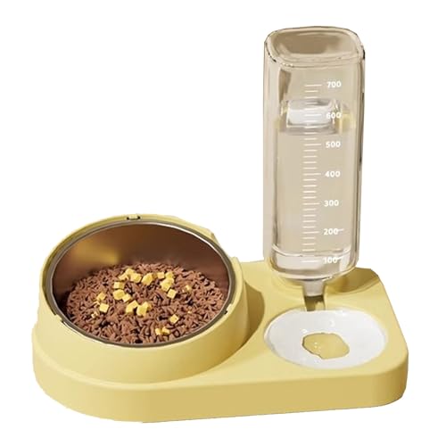 THOYBMO Katzen Hundenapf Cat Dogs Bowl Wasserspender Edelstahlnapf Set für Katzen und Kleine Hunde Welpen,Yellow von THOYBMO