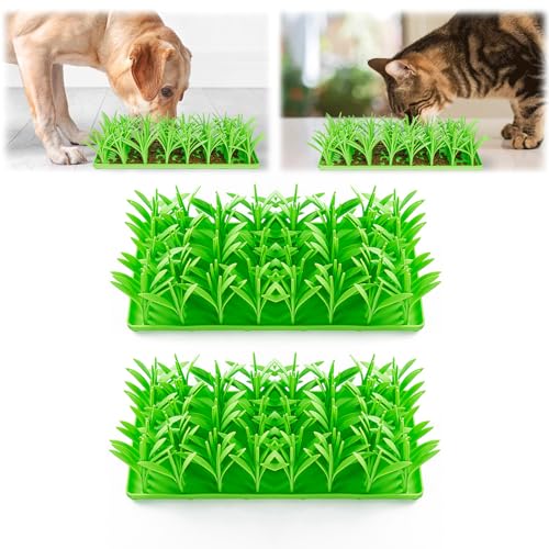 Silicone Grass Mat for Cats, Grass Food Mat Silicone 3D, Green Grass Silicone Slow Food Mat, Pet Chew Toy, Cat and Dog Eating Non-slip Pad, Creative Grass Design Licking Pad (2PCS) von THQERAER
